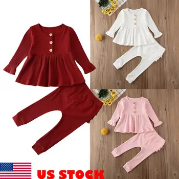 

US Toddler Baby Girls Cute Outfits Long Sleeve T-Shirt Top+Pants Clothes Set