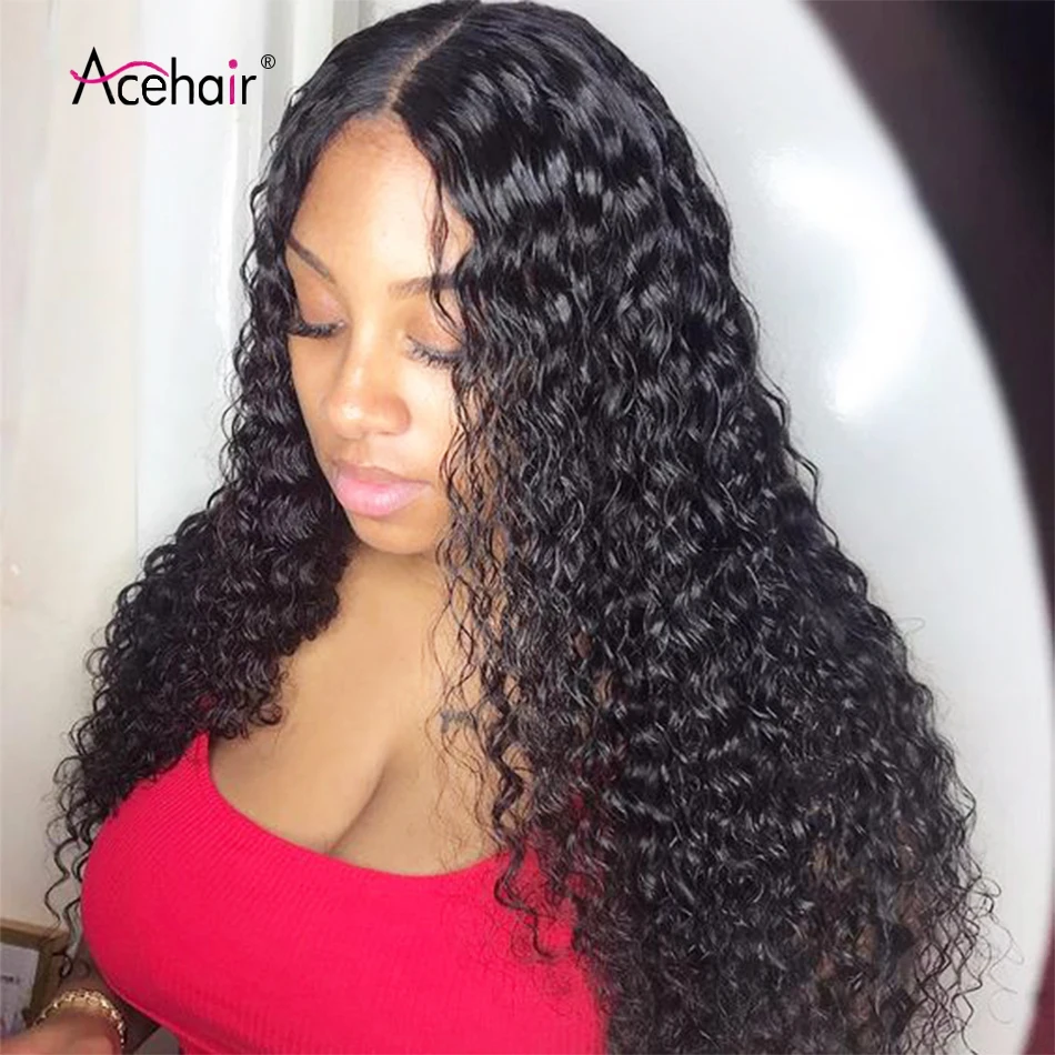 

Ace Malaysian Curly Human Hair Wigs For Women 13x4 Lace Front Deep Wave Wigs 180% Density 28 inch 30 inch Remy Lace Wig