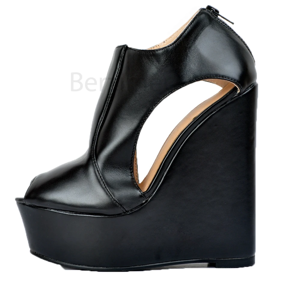 

BERZIMER FASHION Women Heels Platform Wedge Back Zip Height Increasing Pumps Summer Zapatos Party Shoes Woman Size 38 44 50 52