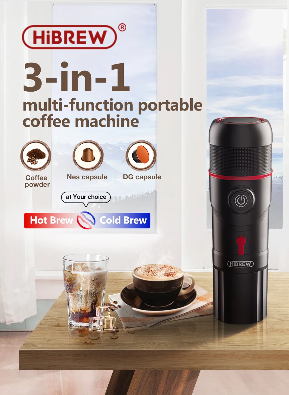 HiBREW Portable Coffee Machine for Car & Home,DC12V Expresso Coffee Maker Fit Nexpresso Dolce Pod Capsule Coffee Powder H4