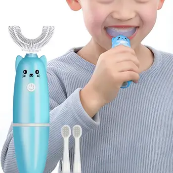 Szczoteczka do zębów w kształcie litery U dla dzieci zęby miękka szczotka elektryczna szczoteczka do zębów głęboko czysty przyrząd do rozdzielania jedzenia szczoteczka do modelowania kreskówek tanie i dobre opinie 4-6y 7-12y CN (pochodzenie) Electric Toothbrush szczoteczka do zębów do ćwiczenia Zwierząt 1 Set Babies Silikon