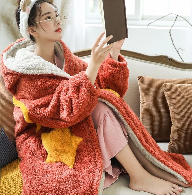 Oversized Hoodie Sweatshirt Fleece Sweat Blanket with Sleeve Winter Jacket  Women Hooded Coat Plush Giant Wearable Hoodies Women - AliExpress