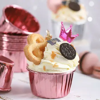 

100pcs Foil Metallic Paper Cupcake Liners Pure Color baking muffin Cup cake Wrappers case Party Wedding Decoration Supplies