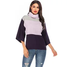 Autumn Winter Women Knitted Turtleneck Sweater Ladies Loose Pullovers Casual Half Sleeve Striped Sweater Jumper 2020 Sweterki Autumn Winter Women Knitted Turtleneck Sweater Ladies Loose Pullovers Casual Half Sleeve Striped Sweater Jumper 2020 Sweterki