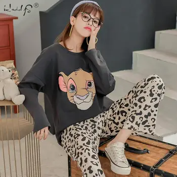 

Women Fashion Homewear Pajamas Set Two-piece long-sleeved trousers and leopard print pajamas