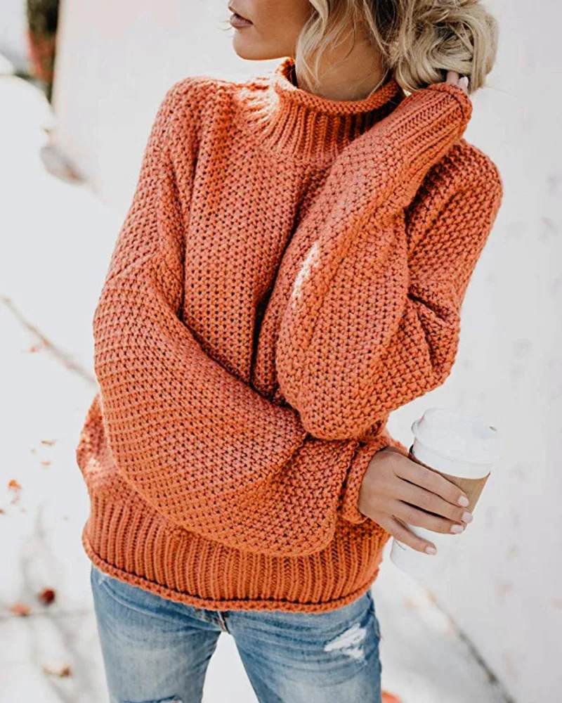 

Qooth Beige Elegant Sweater Pullovers Women 2019 Autumn Winter Warm Loose Pullovers Knitting Casual Solid Female Jumper QH1979
