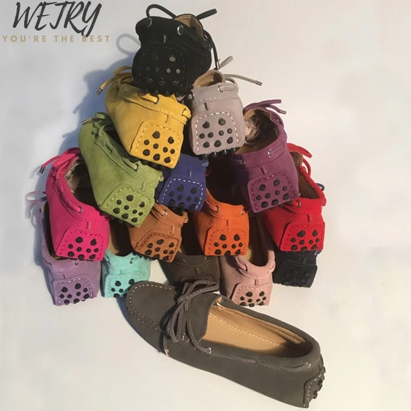 

2019 Genuine Leather Women Flat Shoes Casual Loafers Slip On Women's Flats Shoes Moccasins Lady Driving Shoes