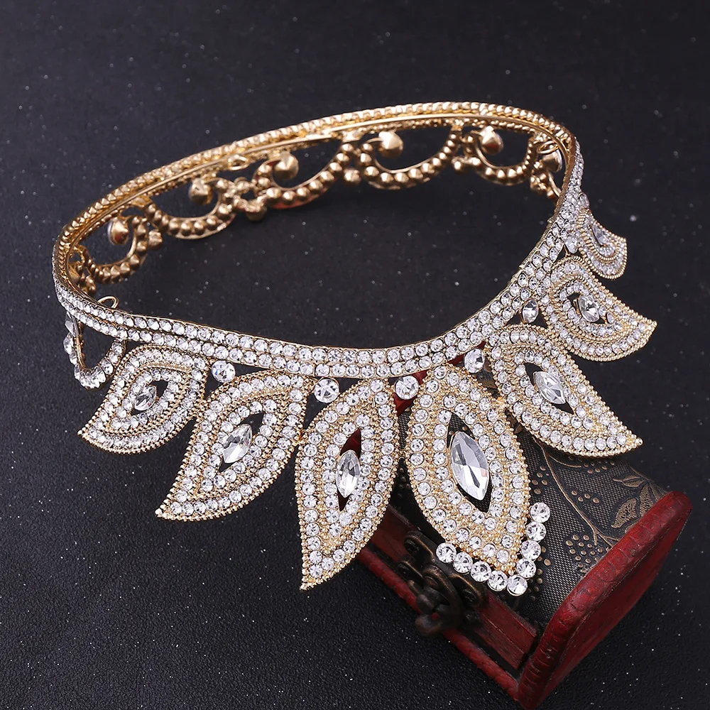 Gold White Baroque Wedding Crown Bride tiara Crowns for Queen Pageant Diadem Prom Headdress Bridal Princess Hair Jewelry Accessories - Окраска металла: Gold White