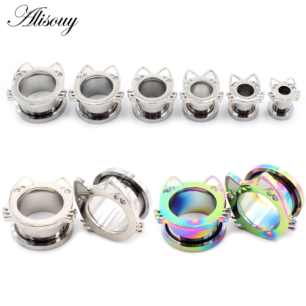 Alisouy2pcs616mmStainlessSteelShellCatUnscrewEarTunnelsPlugs
