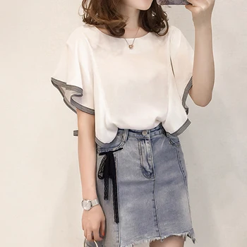 

Women Sexy Blouses Short Sleeve O-Neck Blouse Shirts Tops Summer Casual Ruffles Chiffon Shirts