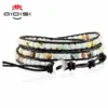 Genuine Leather Bracelet Bangle Cuff Rope for Women Boys Kids 4MM Beads Braided 3 Wraps Stone Handmade Jewelry Gift ► Photo 3/6