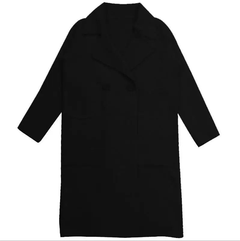 Зимнее женское Шерстяное кашемировое однотонное Свободное пальто куртка женское Шерстяное простое пальто элегантное женское длинное пальто из смешанной шерсти кардиган - Цвет: Black