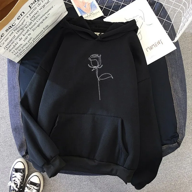 FREE SHIPPING Rose Printed Hoodies Sweatshirts Casual JKP4301