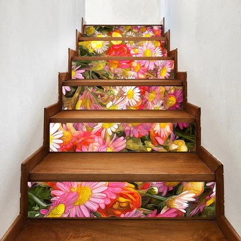 

Decal Home Decor DIY Lot Beautiful Flower Stair Sticker Self Adhesive Paper for Living Room PVC Waterproof 3D Print Sticker Art