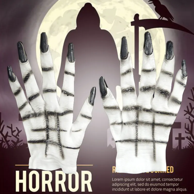 

Cosplay Skeleton Gloves Spider Bat Terrible Ghoul Hand Gloves Witch White and Black Creepy Party Death Gloves Decor