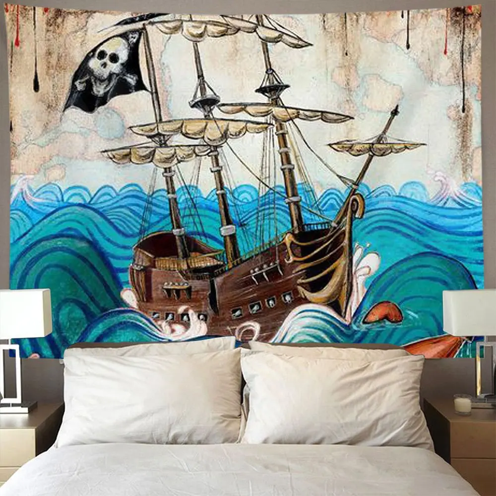 

Octopus Pirate Skull Ship Wall Tapestry Hippie Arty Wall Hanging Home Decor