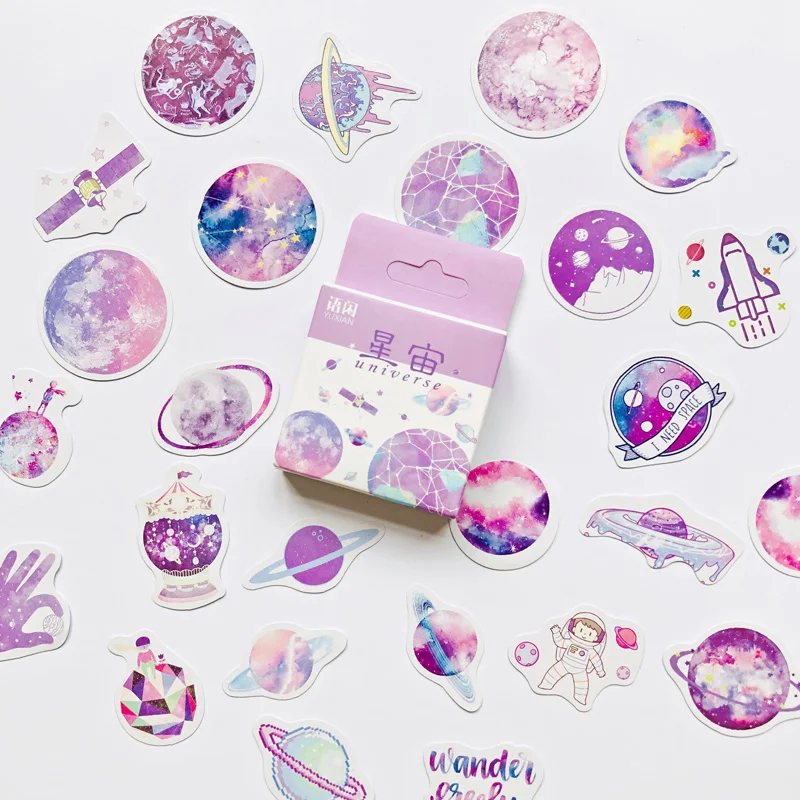 50 шт./кор. фиолетовый Стиль красивым звездным планет DIY Стикеры ярлыком Дневник Декор