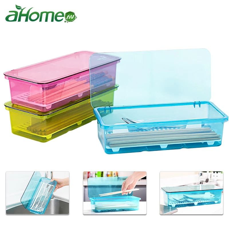 

Drainage Dust-proof Tableware Storage Box Chopsticks Box Kitchen Organization Cutlery Drainer kitchen storage container