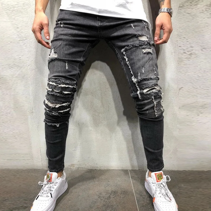 Тонкий обтягивающий прилегающий джинсы мужские дырявые Hombre обтягивающие джинсы Buttom джинсовые узкие брюки плюс размер осенние брюки мужские