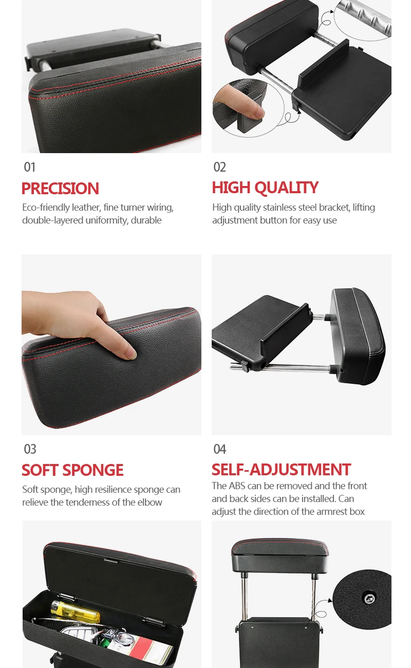 Car Armrest Box Elbow Support Adjustable PU Universal 40cm Sadoun.com