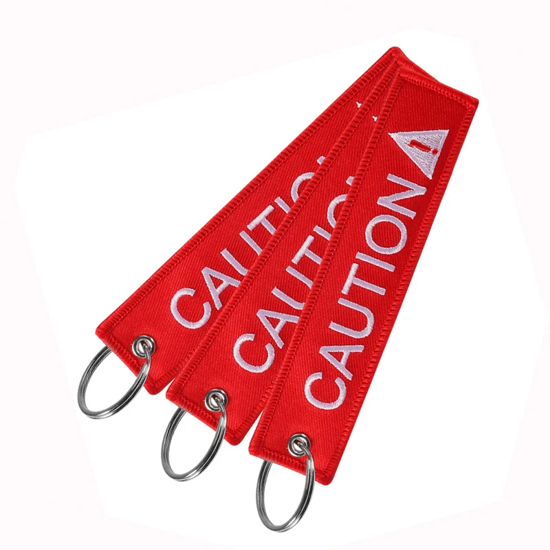 

3 PCS/LOT Embroidery Keychains for Car Keys Motorcycle Keep Calm Caution Satety Key Tag Men Fashion Key Chain Accessories Gift