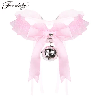 

Cute Harajuku Girl Handmade Lace Up Bell Choker Gold Coloured Bell Hanging Jingle Collar Kawaii Lolita Bow Ribbon Choker