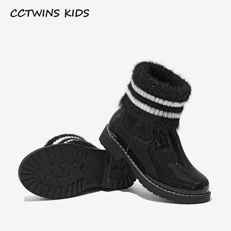 CCTWINS/детская обувь; коллекция года; зимние короткие ботинки из натуральной кожи для маленьких девочек; детские черные теплые слипоны; ботинки для малышей; FB1822