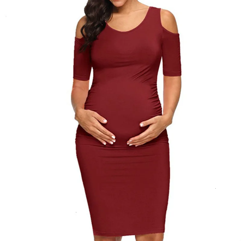 

2019 Pregnancy Plus Size Dress Short Sleeve Strapless Round Neck Close Fold Pregnant Woman Skirt Maternity Dresses Sexy Gravida