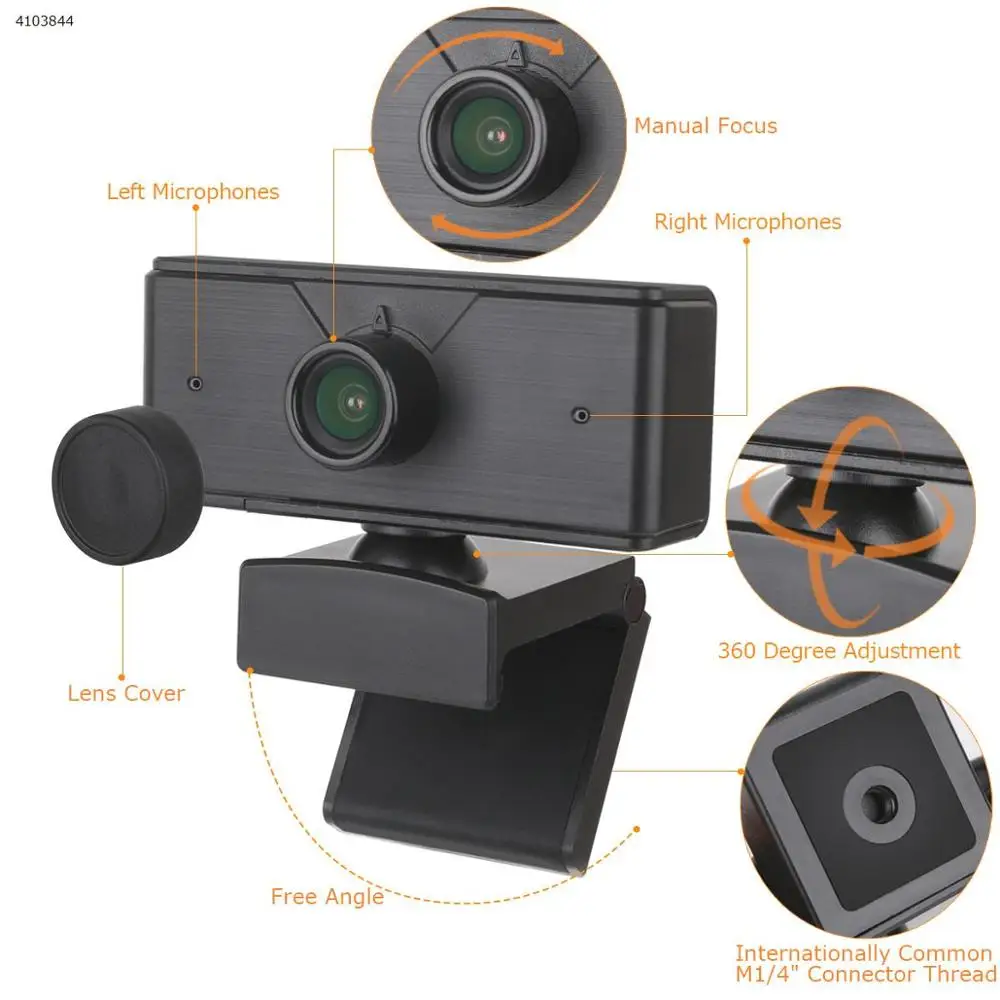 

HD webcam 1080p computer camera with built-in sound absorption mic with Desktop Triangle Bracket