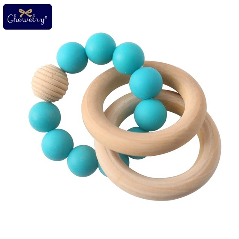 Turquoise Rattle Детский Прорезыватель 1 шт. деревянное кольцо для прорезывания зубов силиконовые бусины 15 мм Прорезыватели грызунок Прорезыватель детские погремушки игрушки для детей Товары для детей - Цвет: Turquoise Rattle