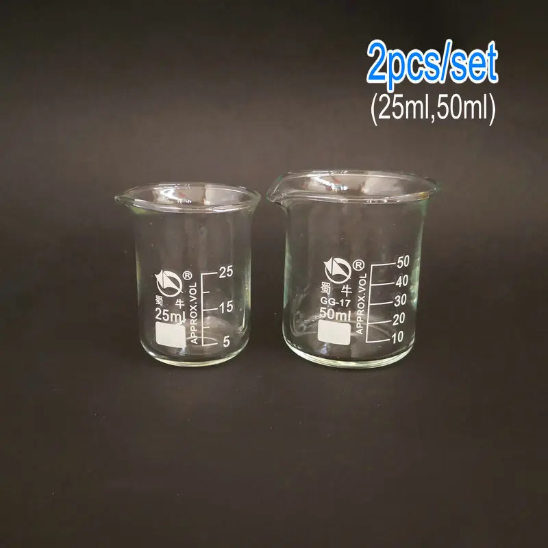 1set (25ml, 50ml) Borosilicate Glass Beaker Heatresist Labware Beaker