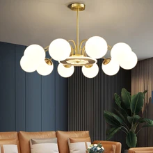 Nordic Glas Bal Led Hanglamp Decoratie Voor Living Eetkamer Gouden Koperen Kroonluchter Plafond Indoor Verlichting