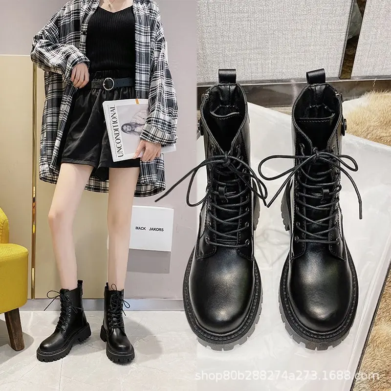 A14 Thick-soled Martin boots women's British leather 2020 new boots children's feet small motorcycle short boots.