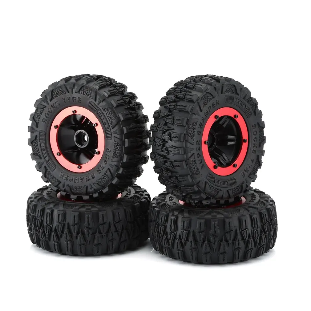 

4PCS RC 2.2in Climbing Rubber Tires Rock Crawler Wheel Tires Car Auto Set with Wheel Rim Beadlock for RC 1/10 Car