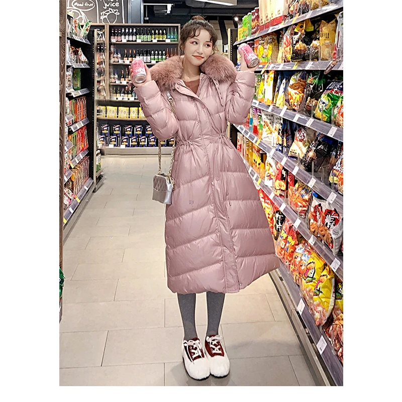 Photo Color 3 Большой настоящий натуральный мех зимний женский ультра легкий пуховик белый утиный пух куртки с капюшоном теплое тонкое пальто парка женская - Цвет: Photo Color 3