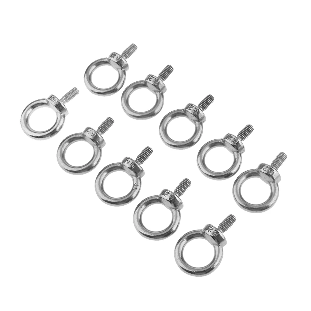 10pcs 316 Grade Stainless Steel Lifting Ring Eye Bolt Nuts Screws Bolts 6mm