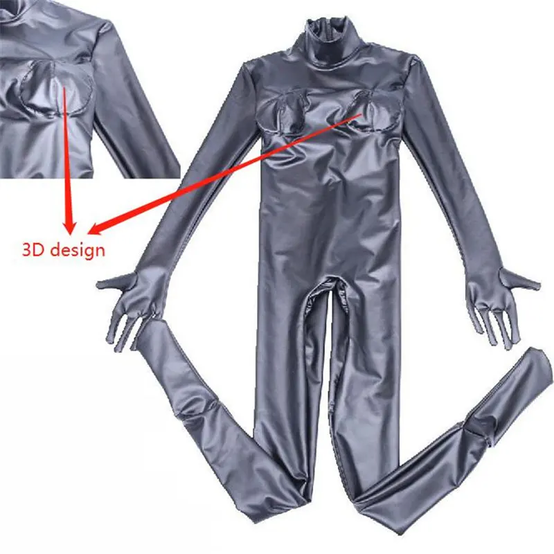 

Sexy Women Cosplay 3D Full Bodysuit Bandage Latex Elasitc Sexy Tight Oil Shiny Catsuit Bodycon Jumpsuit Club Wear With Glove