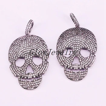 

5Pcs Top Quality Antique Silver Pave Clear CZ Cubic Zircon Skull Skeleton Pendants Metal Fashion Jewelry Vintage Gift