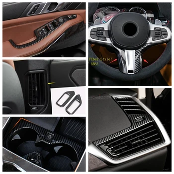 

Carbon Fiber Look Interior Refit Kit Fit For BMW X5 G05 2019 2020 Cup Holder / Air AC / Steering Wheel / Lift Button Cover Trim
