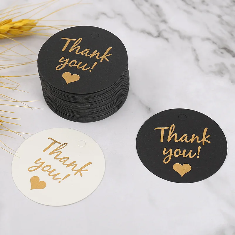 50 Pcs 4.5x4.5cm Bronzing Heart Round Thank You Card Love Tag Gift Hang Lables for Wedding Birthday Party Mothers Day Cake Tag