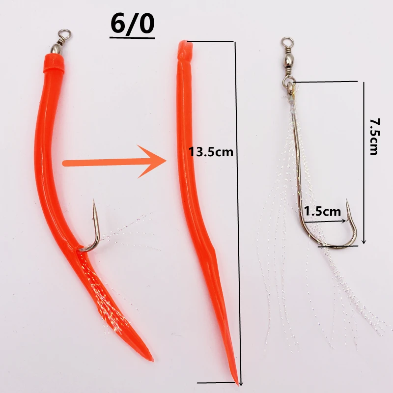 Description Picture 4 of item5Pcs*CodfishFishing Eel Tube Jig bait shank offset Hook Barbed Octopus Hook Rolling Swivel Thread Feather Sabiki Rig Sea Fishing