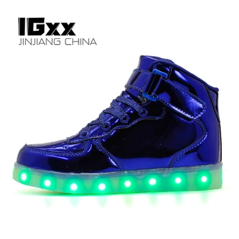 

IGxx High Top LED Light Up Shoes For Kids Blue Best Gift USB Charging Glowing Shoes LED Girls Shoes Child Luminous Sneake