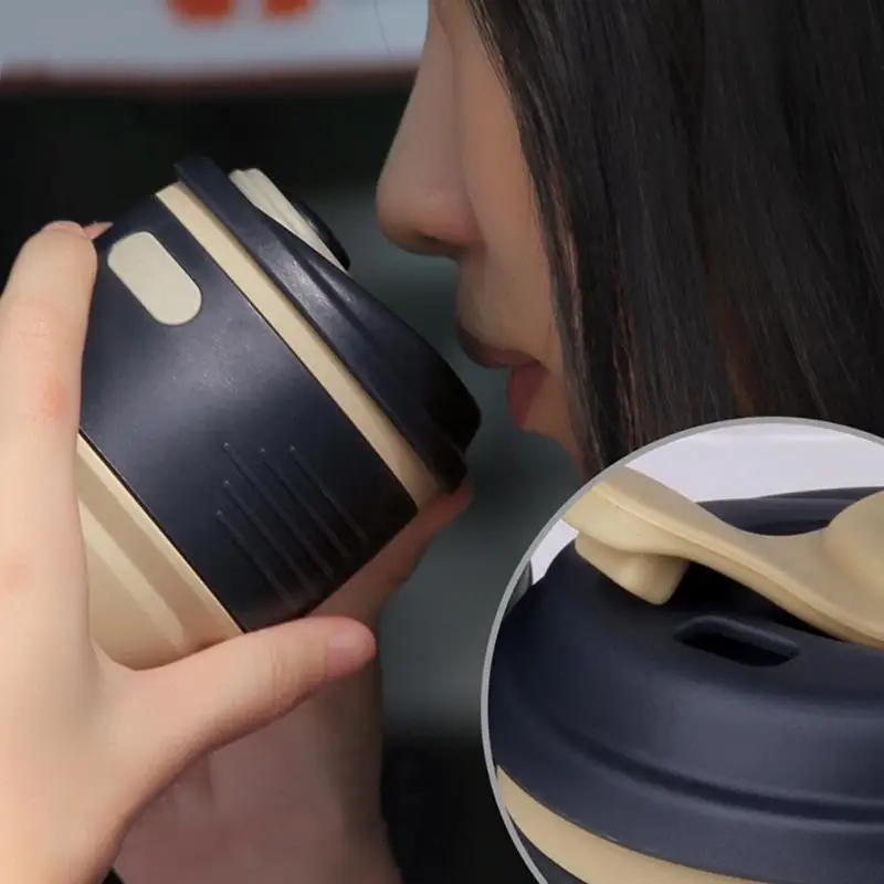 

350ml Multi-function Coffee Cups With Dust Cap Foldable Silicone Vacuum Water Insulation Leak Proof Travel Outdoor Drinking Mug