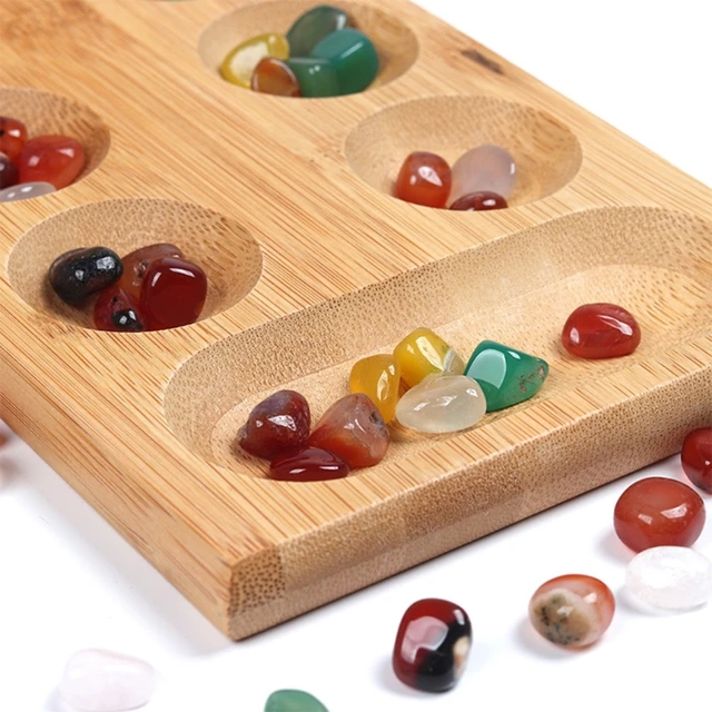 Stone Game Wooden Board, Wooden Mancala Game, Board Game Mancala