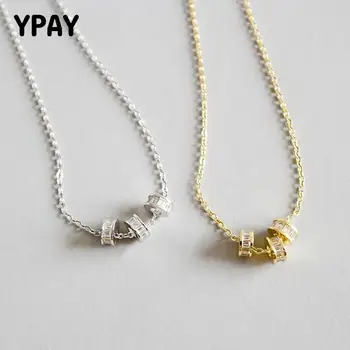 

YPAY Authentic 100% 925 Sterling Silver Transfer Wheel Pendants Necklaces for Women Lady Fine Jewelry With Square Zircon YMN091