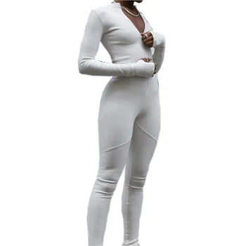 

Spring Casual Sporty Rompers Fitness Womens Jumpsuits Workout Zipper Autumn Activewear Long Sleeve Jumpsuits Skinny Jogger G1422