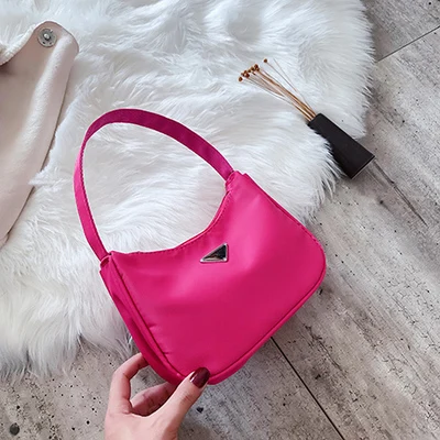 Модные женские сумки из натуральной кожи клатч винтажная, брендовая, дизайнерская Для женщин Багет сумка Высокое качество нейлоновые Наплечные сумки женские банкетные кошельки - Цвет: rose red
