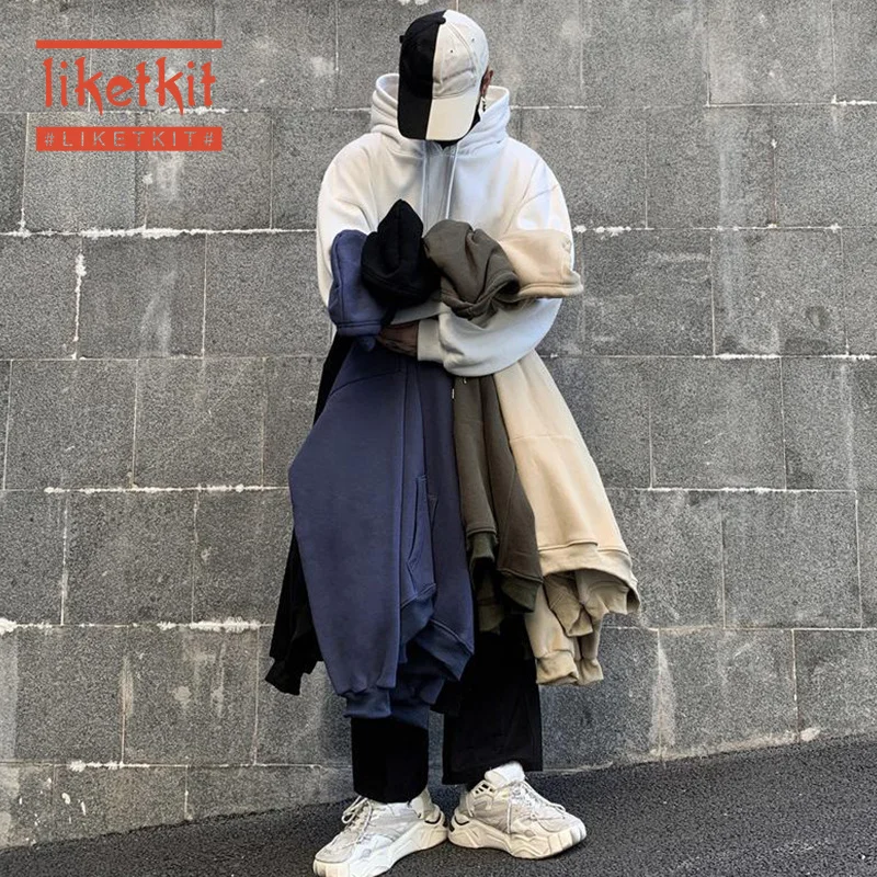 

Liketkit Spring Harajuku Hoodies Men 2020 New Solid Double Hooded Fleece Thick Sweatshirt Male Vintage Hoodie Hip Hop Streetwear