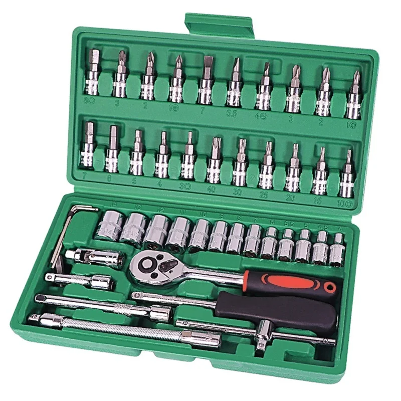 

46Pcs Spanner Socket Set 1/4 inch Screwdriver Ratchet Wrench Kit Car Repair Tool Combination Repairing Hand Tools