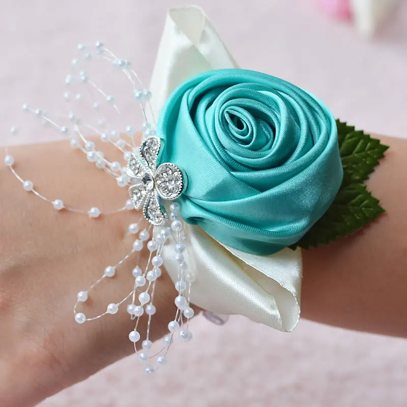Свадебный Выпускной корсет для невесты цветок на запястье цветок жемчужный браслет ручной работы цветок на запястье для подружки невесты ручной работы Цветы - Цвет: Turquoise Blue